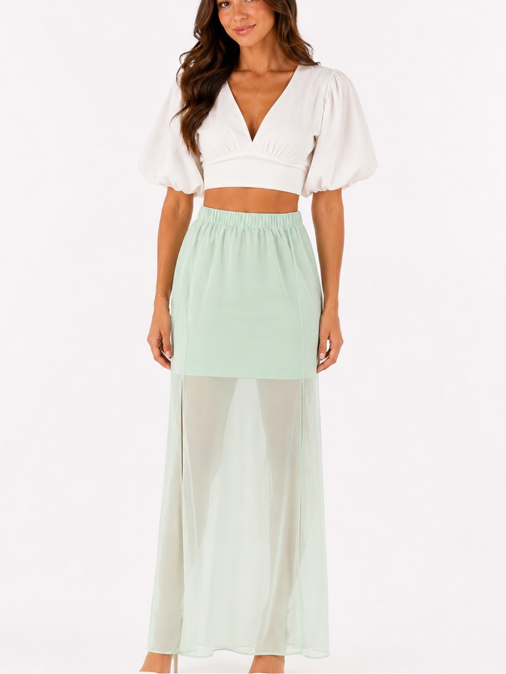 Express Mint Chiffon Maxi Skirt XS Sheer Overlay Elastic Waist
